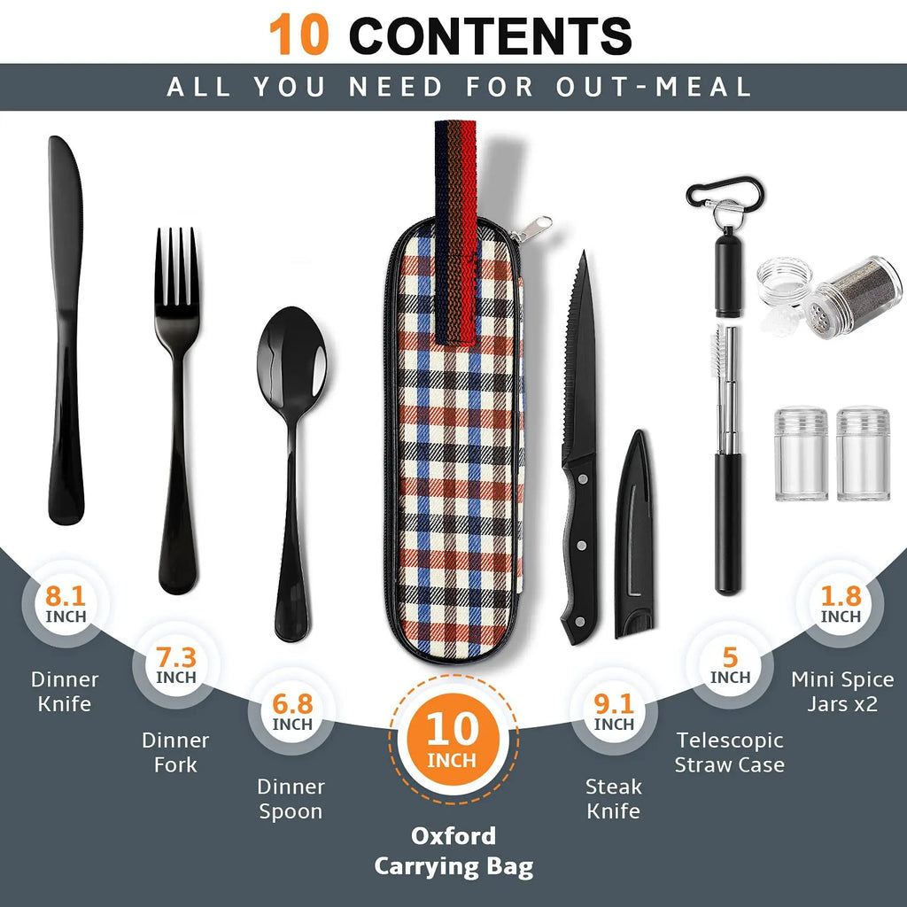 Tableware Stainless Steel Cutlery Knife Fork Spoon Steak Knife Spice Bottle Straw Outdoor Travel Portable Set Oasis Select