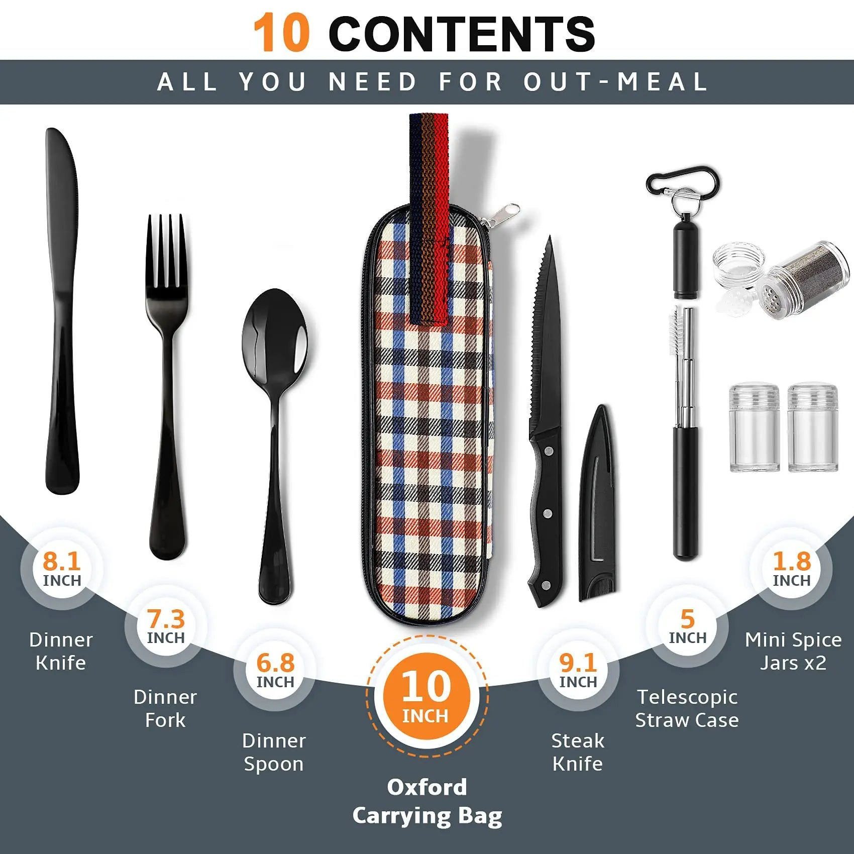 Tableware Stainless Steel Cutlery Knife Fork Spoon Steak Knife Spice Bottle Straw Outdoor Travel Portable Set Oasis Select