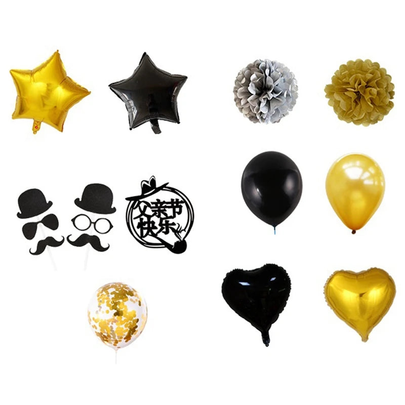 1Set Father's Day Decorations White Gold Black Happy Fathers Day Party Decorations Kit Father's Day Balloon Set Oasis Select