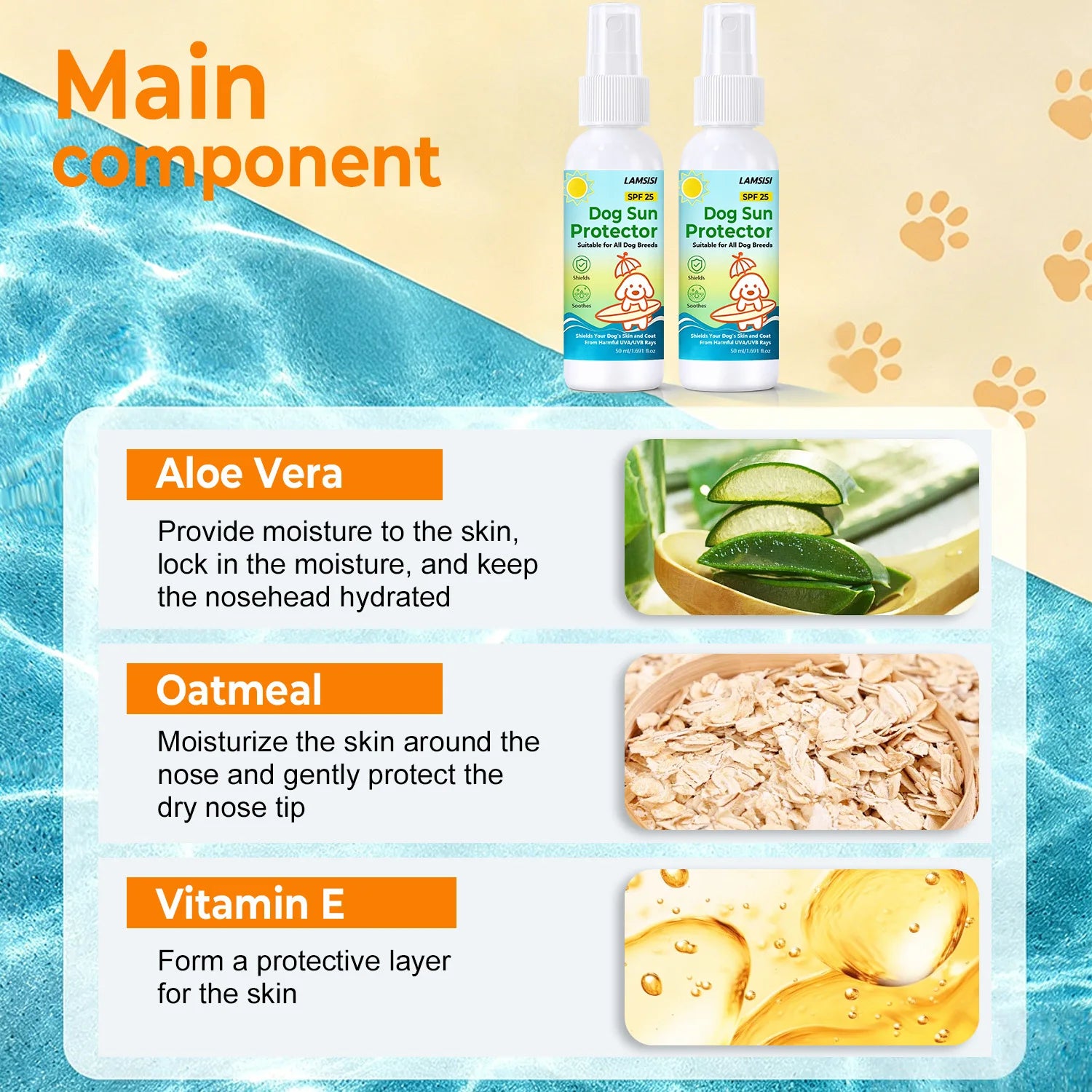 Lamsisi Dog Sunscreen Spray SPF 25 – UVA/UVB Shield 50ml Dog Sunscreen Spray Oasis Select