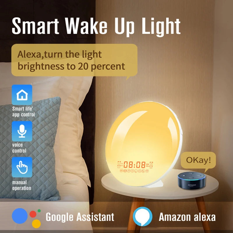 LED Smart Wireless Night Light Digital Wake Up Light Workday Alarm Clock Sunrise/Sunset Smart Life Induction Lamp Home Decor Oasis Select