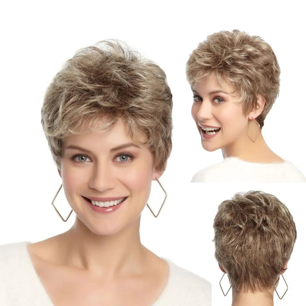 Wigs for Women Natural Synthetic Short goldenLayered Hair Wig with Fluffy Bangs Afro Daily Heat Resistant Oasis Select Brown
