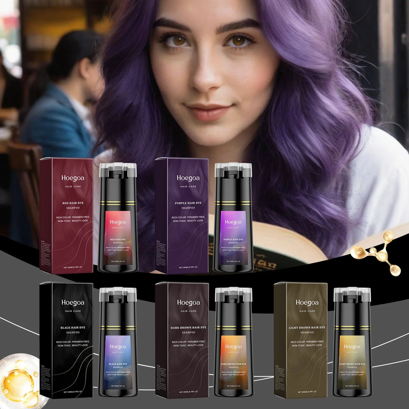 Hoegoa Hair Dye Shampoo Permanent Brown Natural Coloring Coverage Gray Hair Lasting Moisturizing Fluffy Hair Darkening Shampoo Oasis Select