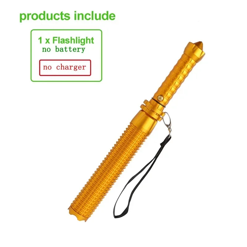 KDULIT Wolf Tooth Stick Flashlight Strong Light Charging Outdoor Super Bright Multi Functional Telescopic Self Defense Window Oasis Select No Battery Golden