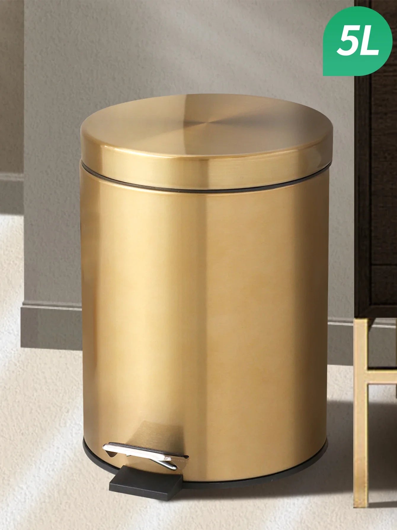 5L Gold Stainless Steel Garbage Can Waterproof Metal Trash Can with Lid Removable Inner Bucket for Kitchen Bathroom Trash Can Oasis Select Gold 5L