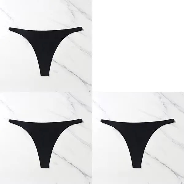1-4Pcs Ice Silk Seamless Panties For Women Soft Thin Band Thongs Woman Satin Underwear Female Bikini Panties String Tangas Mujer Oasis Select black 3pcs L