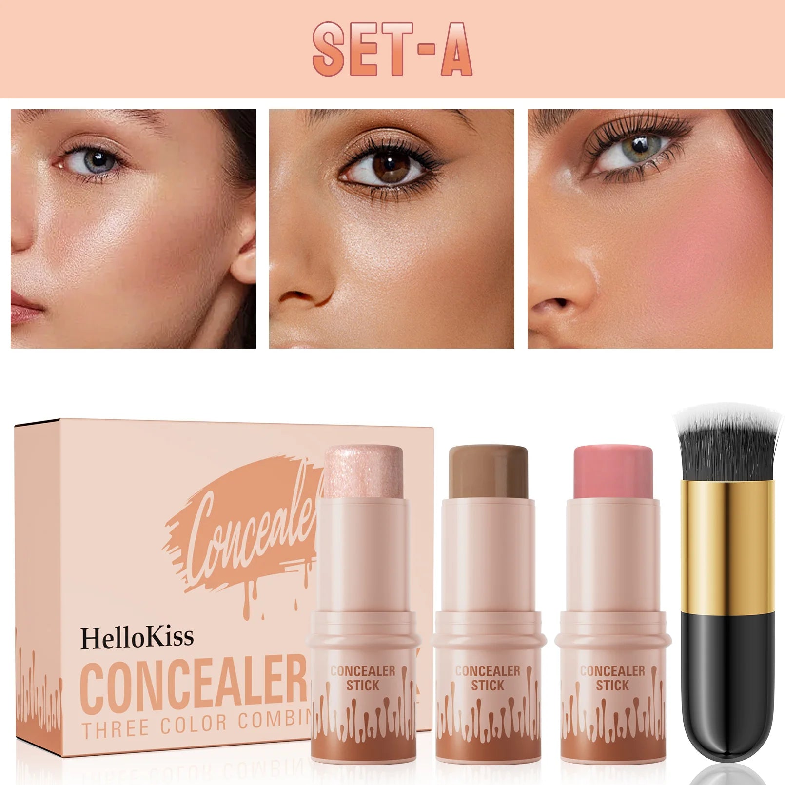 Hello Kiss 3-Piece Cream Contour Set – Contour, Highlight & Blush