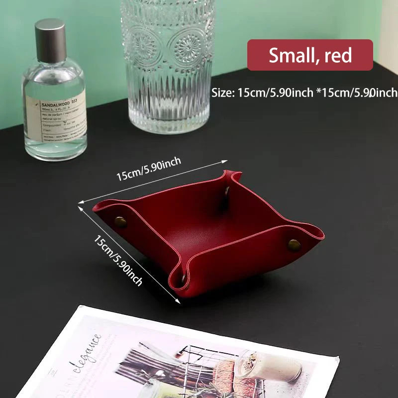 Living Room Entrance Key Storage Box Leather Desktop Cosmetics Storage Box Sundry European Tray Storage Box Oasis Select Red trumpet
