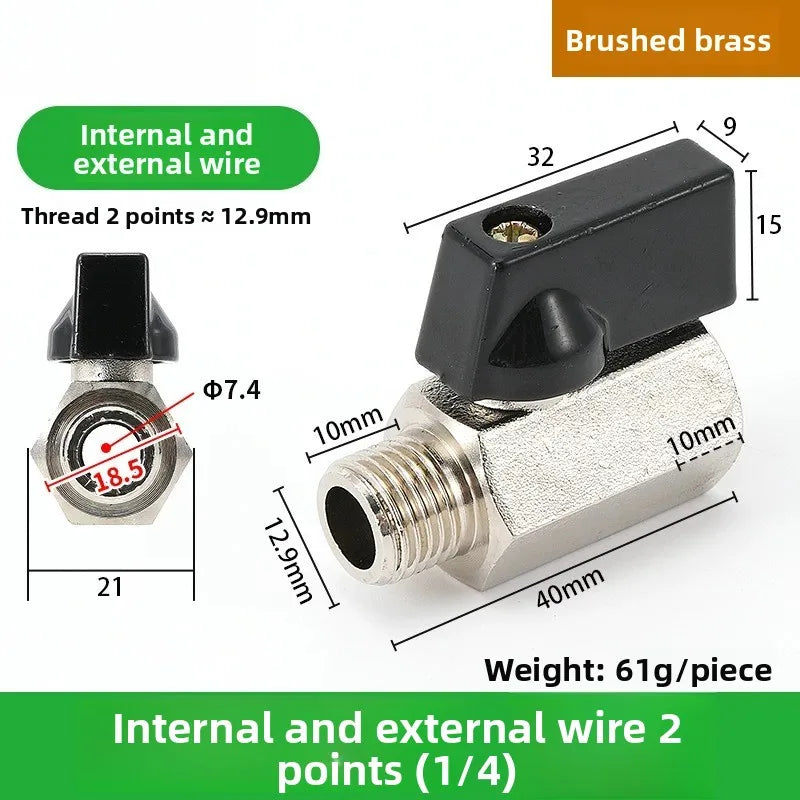 Mini Ball Valve Switch Water Pipe PT1/8, 1/4, 3/8, 1/2 Gas Electric Copper Ball Valve Double Inner and Outer Wire Teeth Oasis Select Inside Outside 2 A 1PCS
