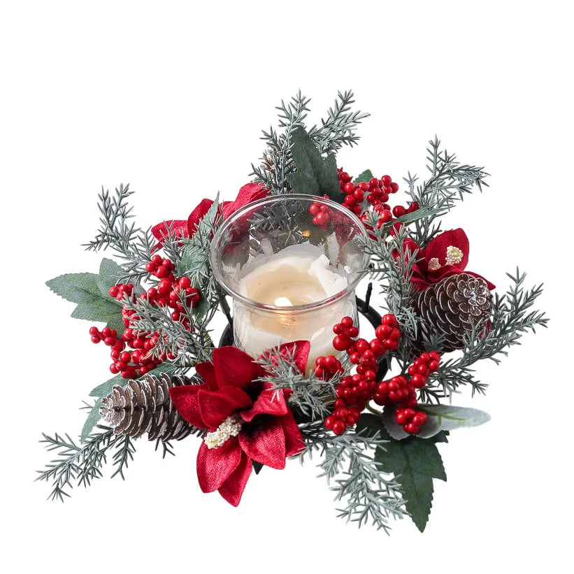 Christmas Candle Rings Table Decoration Christmas Wreath Candle Holder Ring Red Berries Table Centerpieces Candle Wreath Oasis Select