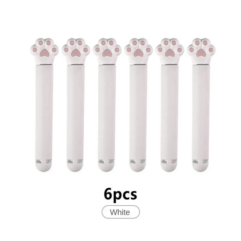 6pcs Cute Cat Claw Closure Clip Food Bag Clip Kitchen Snack Food Preservation Sealed Clip Kitchen Accessorie Tools Oasis Select white