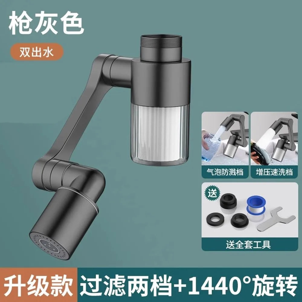 New Kitchen Faucet Extender with Filter 2 Modes Metal Universal Swivel Bubbler Nozzle 1440° Rotate Filtered Faucet Extension Oasis Select Grey Extender