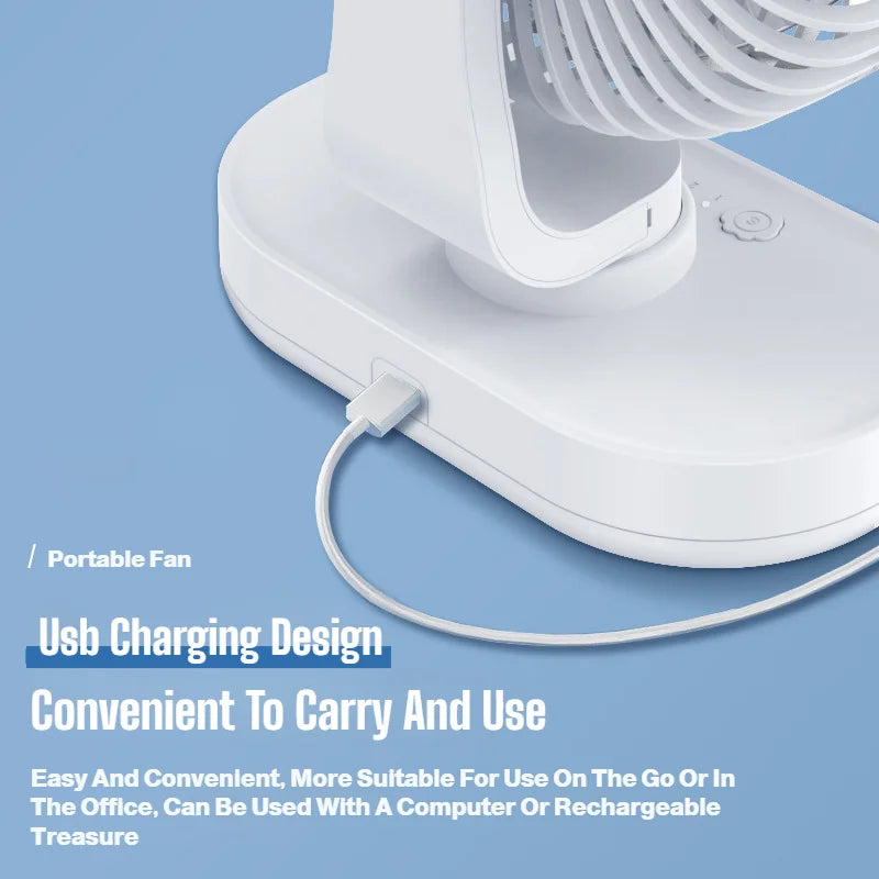 360° Oscillating USB Rechargeable Desktop Fan – 4-Speed