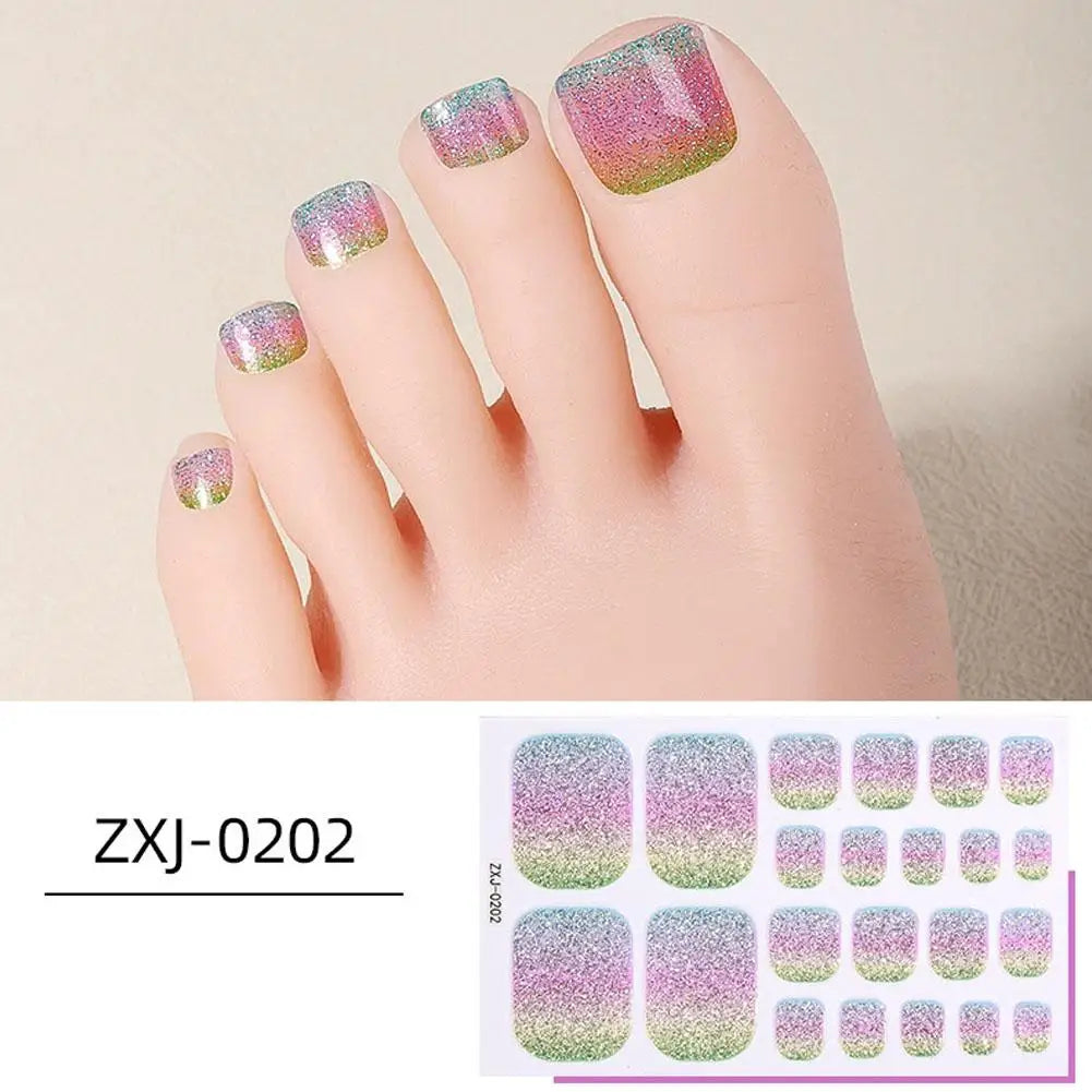 Gradient Glitter Toe Nail Polish Stickers Strips Full Nail Wraps Toenail Stickers Shiny Colorful Gel Toe Nail Decals for Women Oasis Select style 5