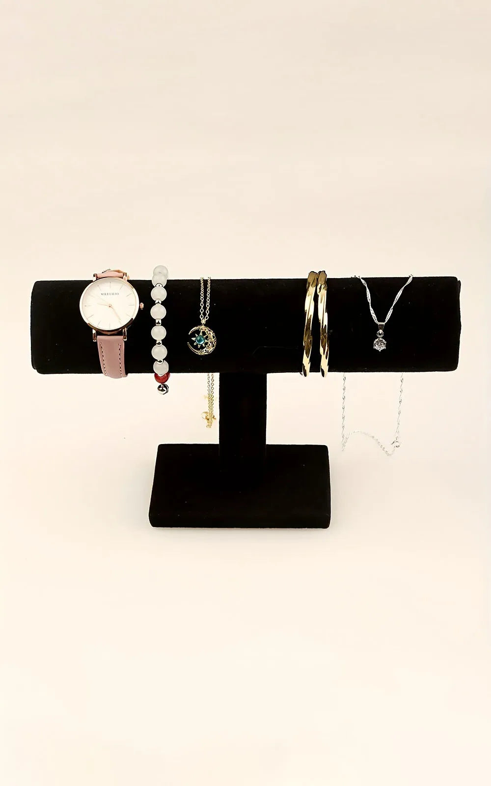 Black Velvet Coil T-Shelf Bracelet Necklace Jewelry Display Organizer Watch Display Stand Bracelet Necklace Jewelry Organizer Oasis Select black