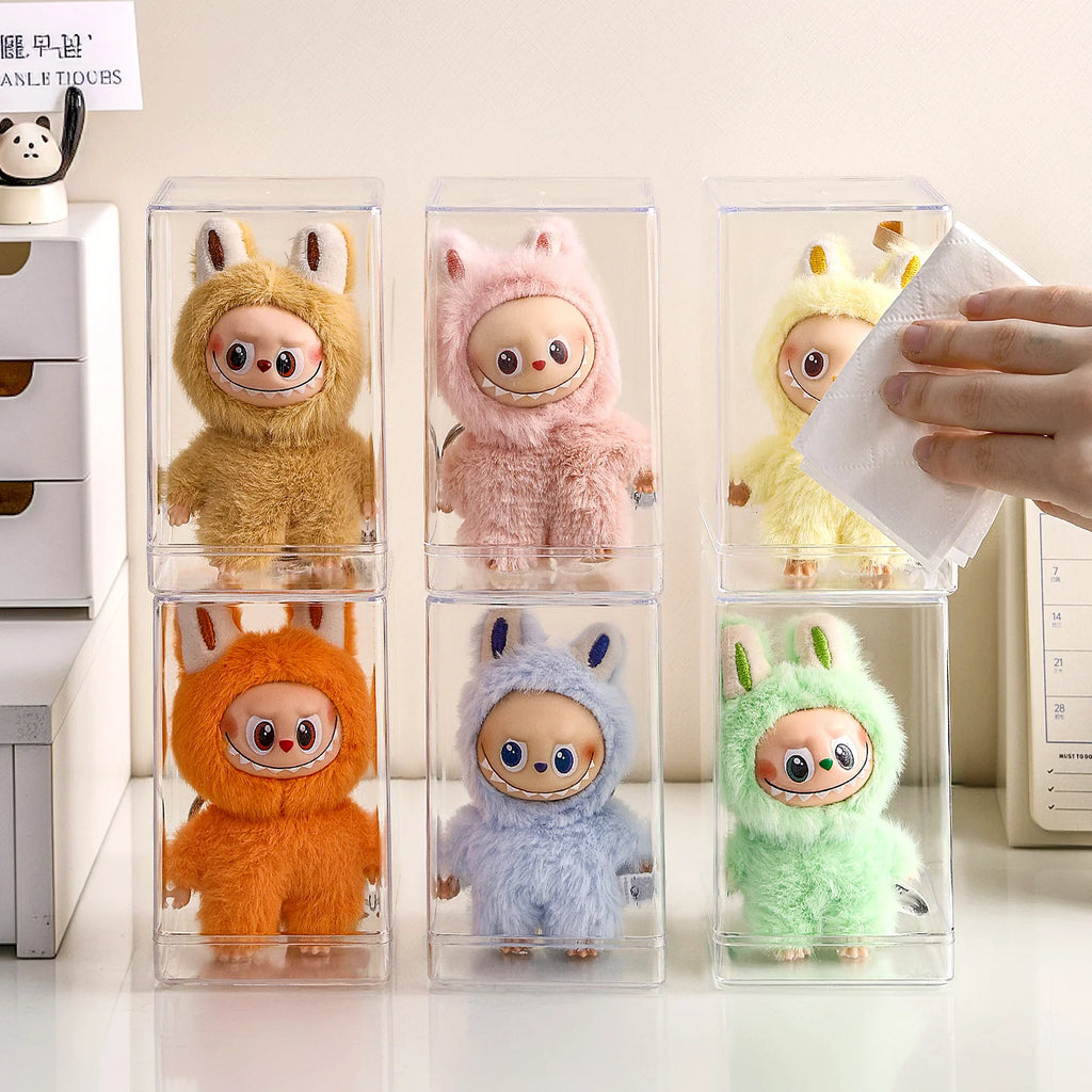 1pc transparent labubu dustproof display box, cotton doll stackable storage box suitable for toy collection and storage box Oasis Select