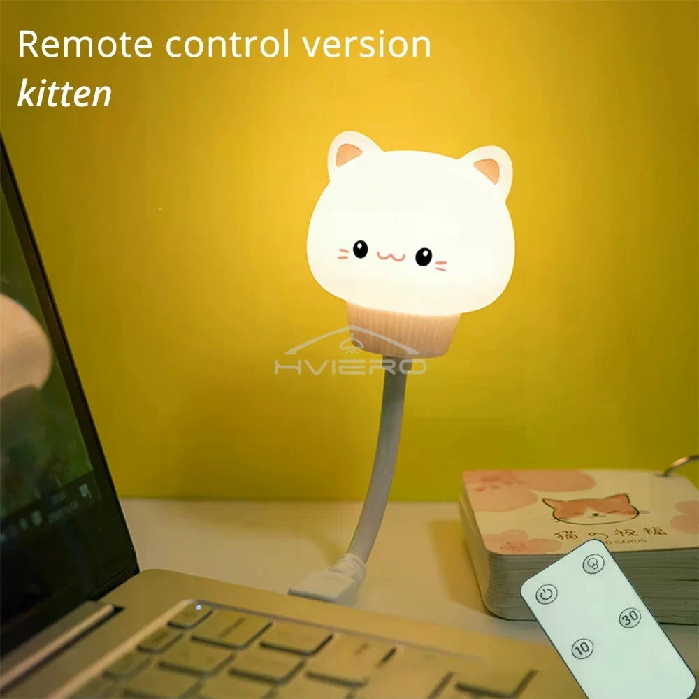 Cartoon Cat LED Night Light USB Remote | Kids Bedroom Lamp