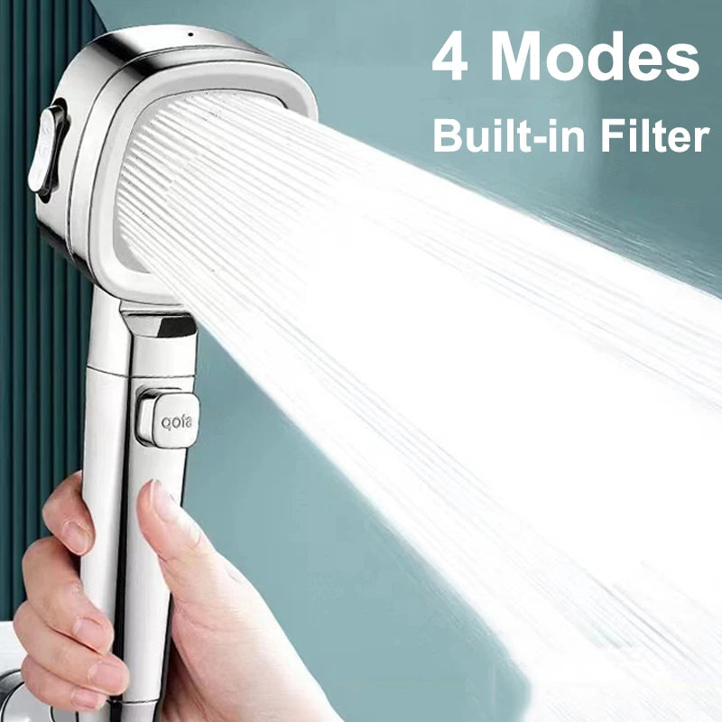 Square Adjustable High Pressure Shower Head Filter Water Saving Shower Head One Click Water Stop Bathroom Accessories Oasis Select Silver Other