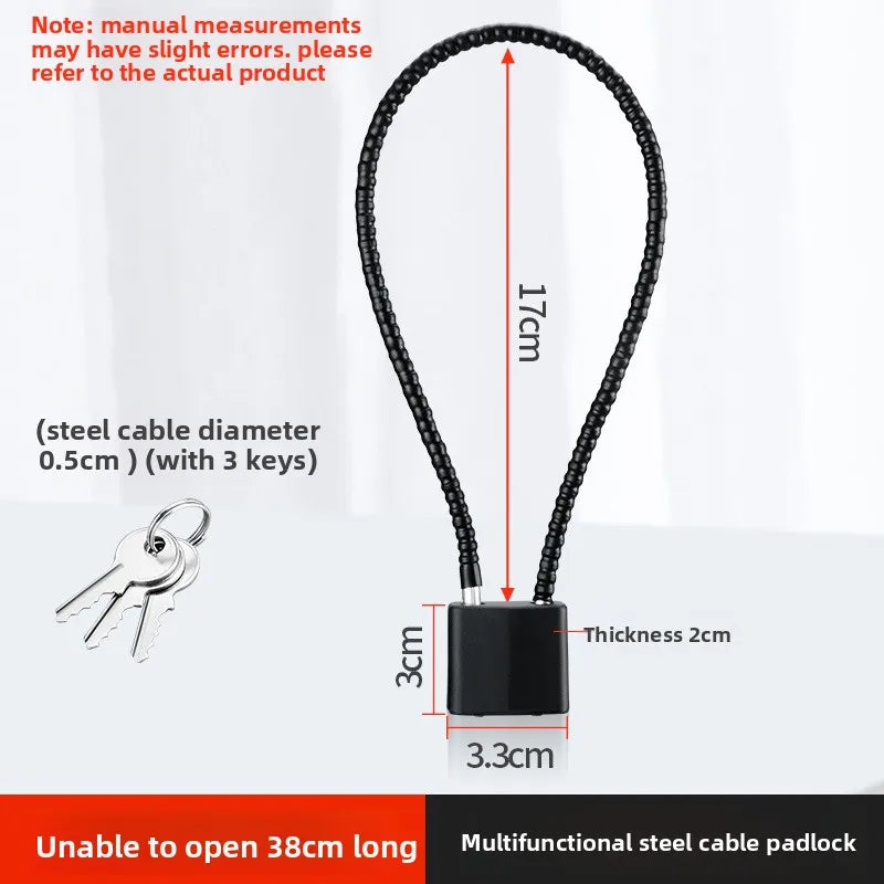 Portable Steel Cable Safety Lock 20/28/38cm Anti-Theft Outdoor Padlock Gun Trigger Lock for Locker & Cabinet with Keys Oasis Select 38cm unopenable