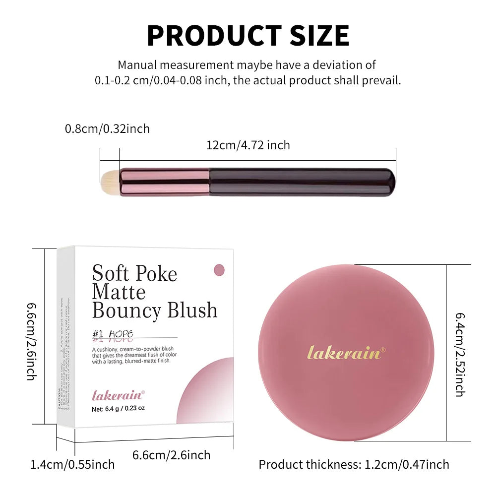 Soft Poke Matte Blush & Brush Long-wear Seamless Skin Fusion Dewy Glow Matte Bouncy Blusher Moisturizer Lightweight Woman Makeup Oasis Select