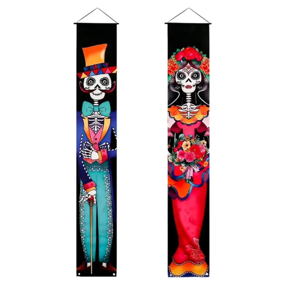 Day of the Dead Skeleton Couple Porch Hanging Flag 130×30cm
