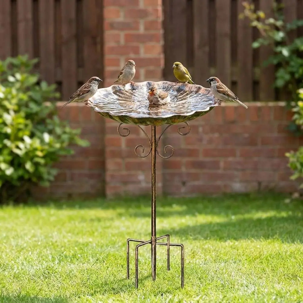 Retro Iron Bird Bath Feeder – Freestanding 5-Pronged Base