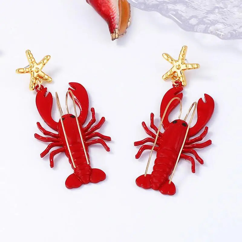 Creative Long Whisker Painted Lobster Earrings Cartoon Ocean Style Animal Dangles Unique Red Summer Jewelry Gifts for Women Oasis Select