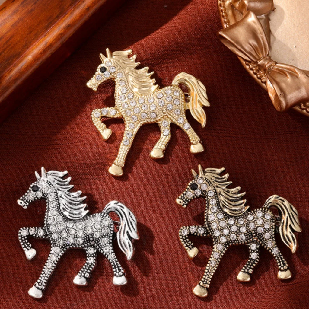 Fashion Rhinestone Horse Brooch for Women Men Zodiac Animal Brooches Lapel Pins Party New Year Jewelry Clothes Accessories Oasis Select