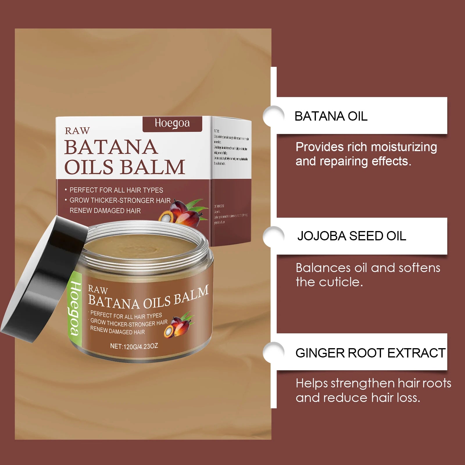 Hoegoa Batana Hair Nourishing Balm Improve Silky Thicker Curly Smoothing Frizz Repair Damaged Increase Growth Hair Conditioner Oasis Select