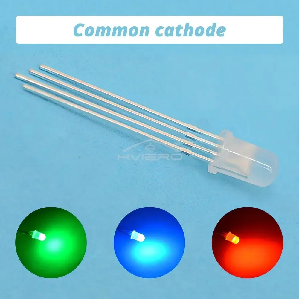 10PCS 5mm RGB Diffused LED Diodes – Common Cathode 4-Pin