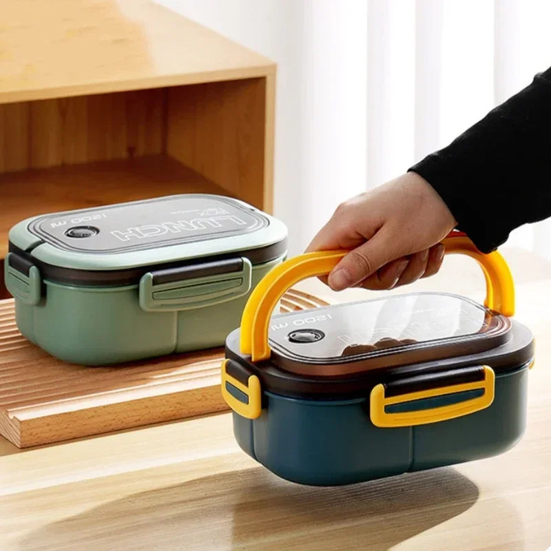 1200ML 2 Layer Bento Lunch Box With Spoon Fork, Kid High Capacity Microwae Food Containers Portable Leakproof Office Camping Oasis Select