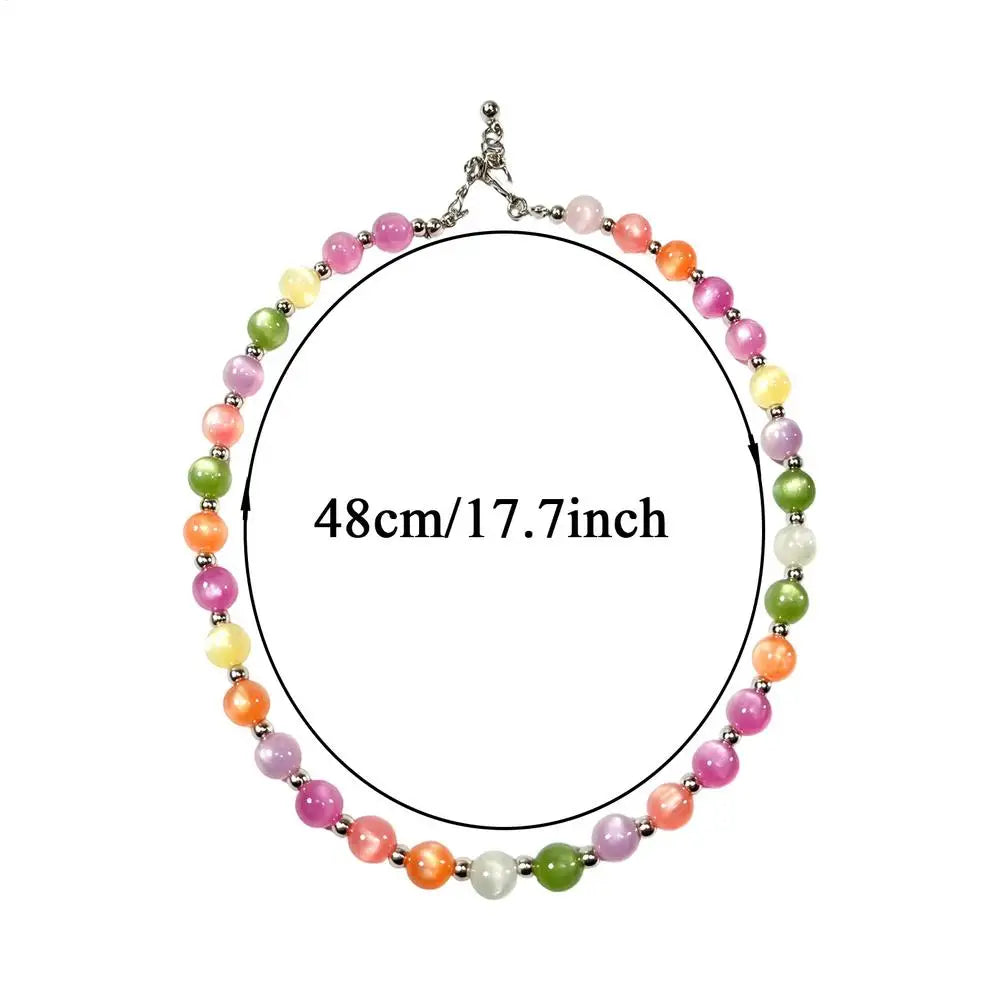 Rainbow Beaded Choker UV Reactive Stackable Necklace Bracelet Jewelry Color Shifting Beads Bracelet Necklace Neck Jewelry Oasis Select Necklace