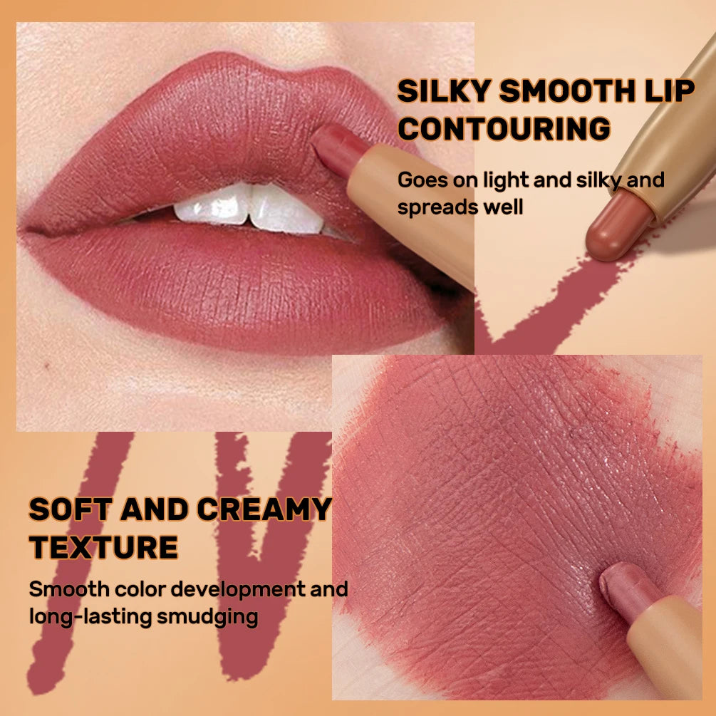 QiBest 2-in-1 Double-Ended Lip Liner & Brush Pen | Matte 12 Shades