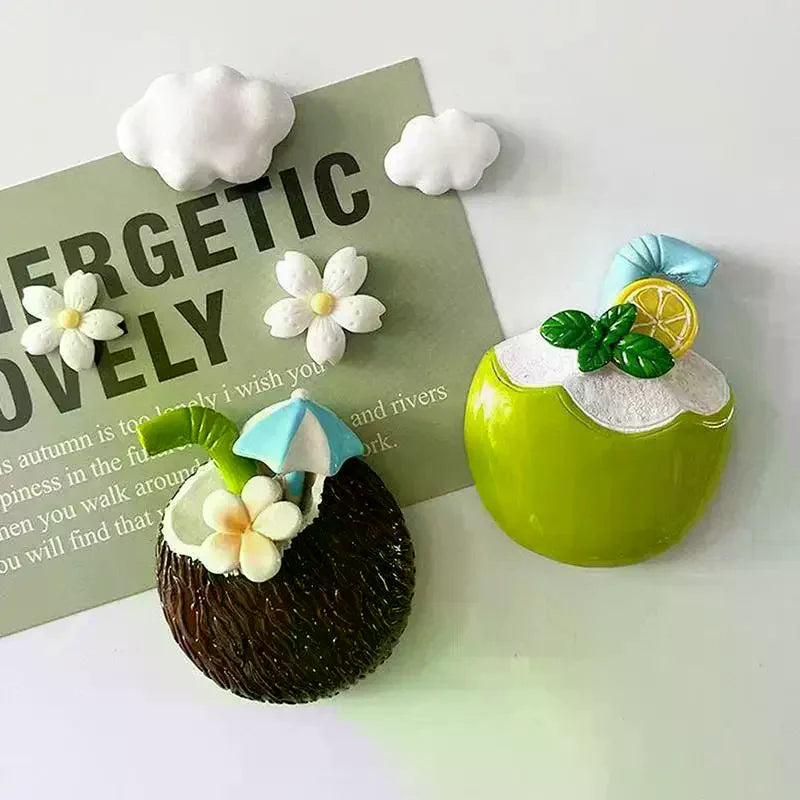 Refrigerator Magnets Cute Resin Refrigerator Sticker Summer Coconut Refrigerator Magnet Sticker Oasis Select