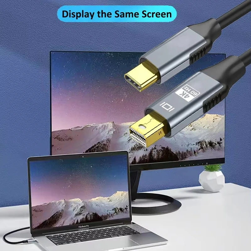 Type-c3.1 to Mini DisplayPort Cable Adapter 4K@60Hz for MacBook Air Pro Type C to Mini DP Display Port Thunderbolt Video Oasis Select