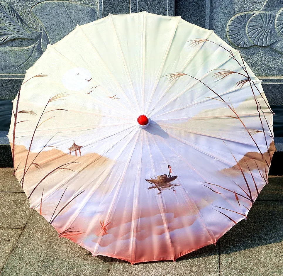 Oil-paper Fringe Rainproof Cloth Umbrella Ancient Props Hanfu Dance Umbrella Performance Classical Decorative Craft Umbrella Oasis Select 7 24K Bamboo