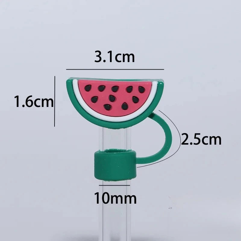 1pcs Straw Cap 3D Cute Cartoon 10mm Straw Cover 40oz Ice Cream Cup Dust Stopper Fruit Series Convenient Home Furnishings Oasis Select watermelon