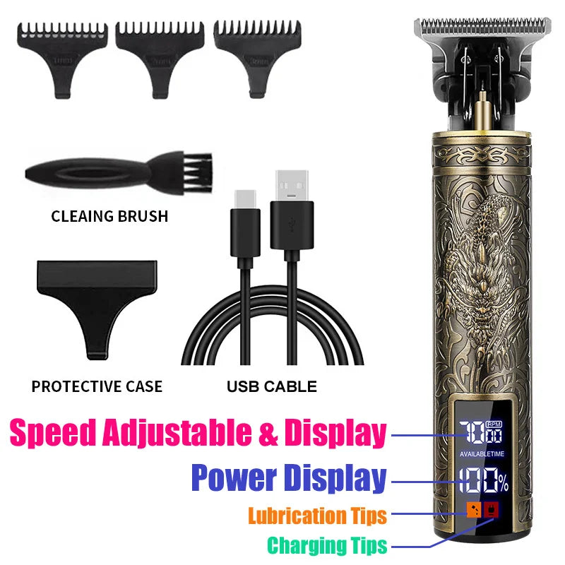 Vintage Cordless Hair Clippers For Men Electric Beard Trimmer Shaver Zero Gapped Hair Clippers Cutting Grooming Kit/Accessories Oasis Select 068-Dragon