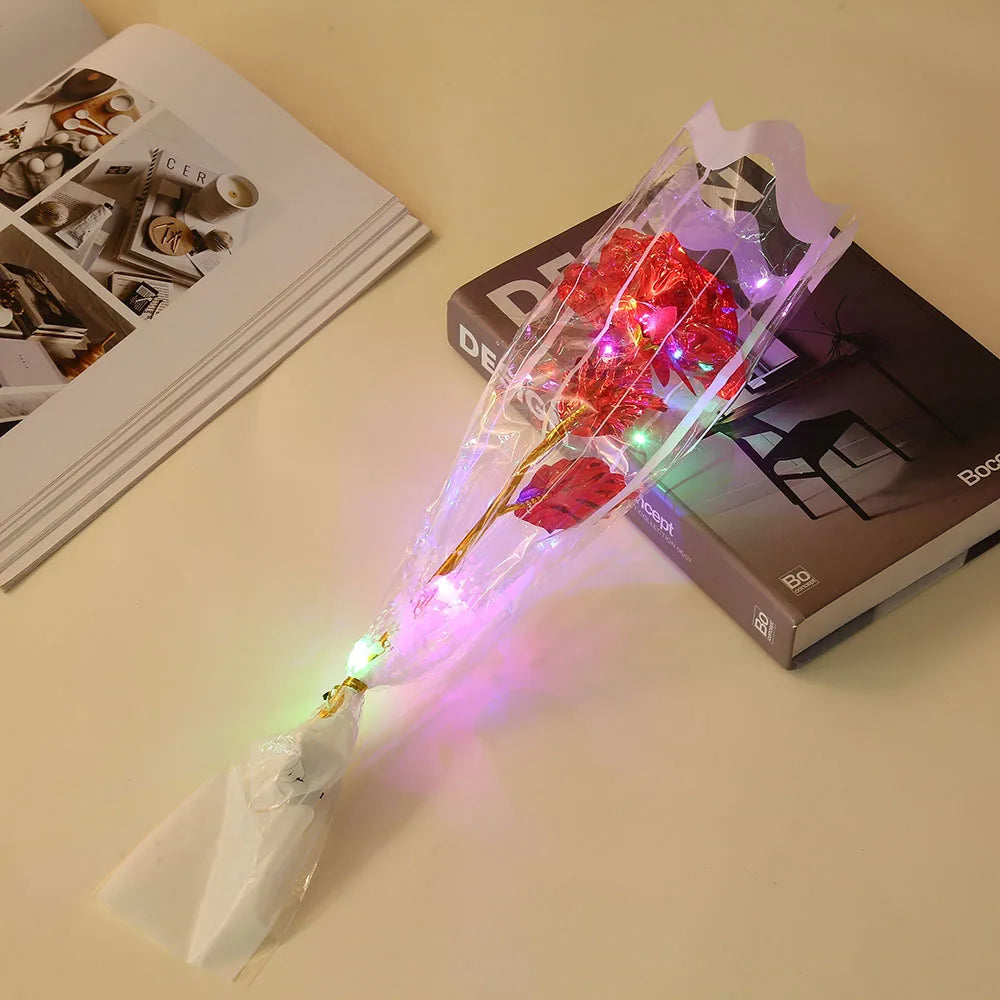 LED Gold Foil Rose with Gift Bag Valentine's Day Mother's Day Teacher's Day Gift Artificial Flower Graduation Gifts for Students Oasis Select Red