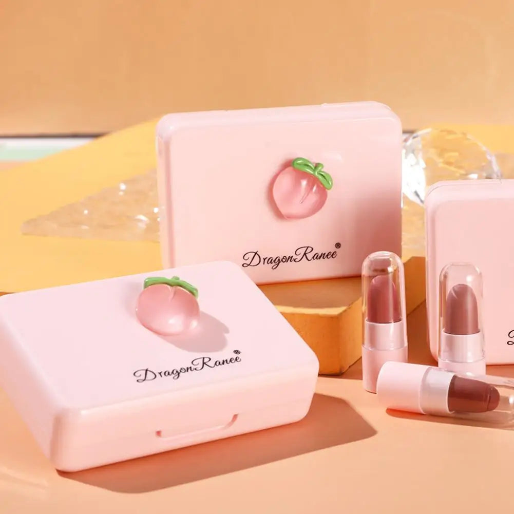 5Pcs Peach Lipstick Lip Tint Set Cute Matte Lipsticks Waterproof Long-lasting Non Stick Cup Mini Lip Gloss Lipstick Makeup Gift Oasis Select