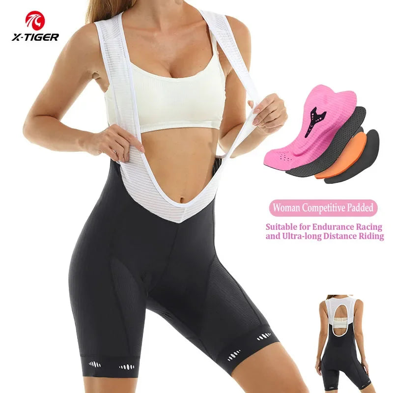 X-TIGER Cycling Bib Shorts Women Padded MTB Shorts Ride 6 Hours Biking Tights Slim Fit UPF 50+ Sports Shorts Hidden Back Pocket Oasis Select NW-DBK-34601 XL