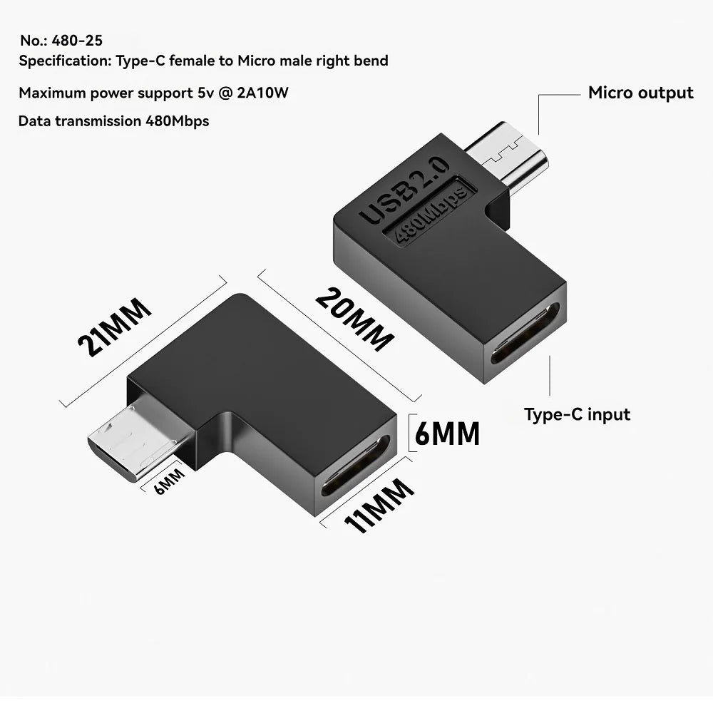 90° USB-C to Micro USB Adapter – 480Mbps & 10W Fast Charge USB Adapter Oasis Select Right Bend