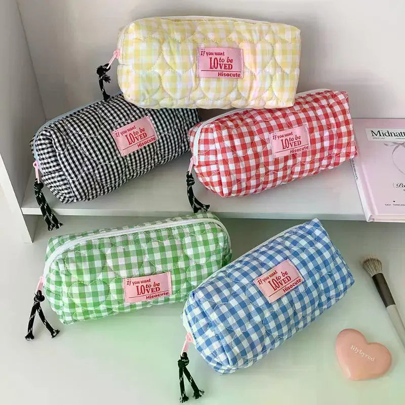 Colored Checkered Pencil Case INS Style Large Capacity Stationery Storage Bag Cosmetics Miscellaneous Storage Bag Makeup Bag Oasis Select