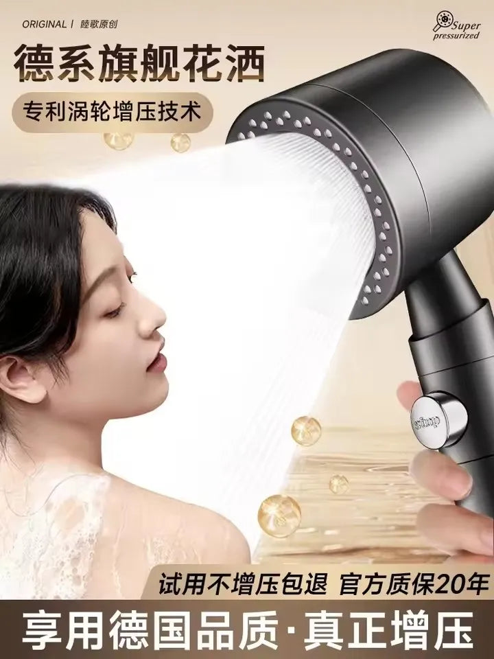 New 5 Mode Pressurized Shower Head With Filter Stop Button Water Saving Spray Nozzles Big Boost Showerhead Bathroom Accessories Oasis Select