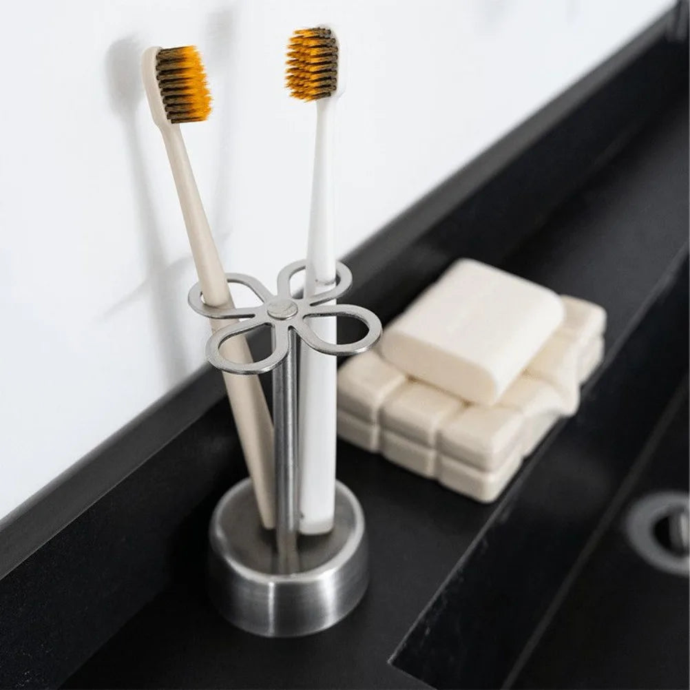 Creative Stainless Steel Toothbrush Holder Lucky Four-leaf Clover Toothbrush Holder Countertop Storage Rack Bathroom Accessories Oasis Select