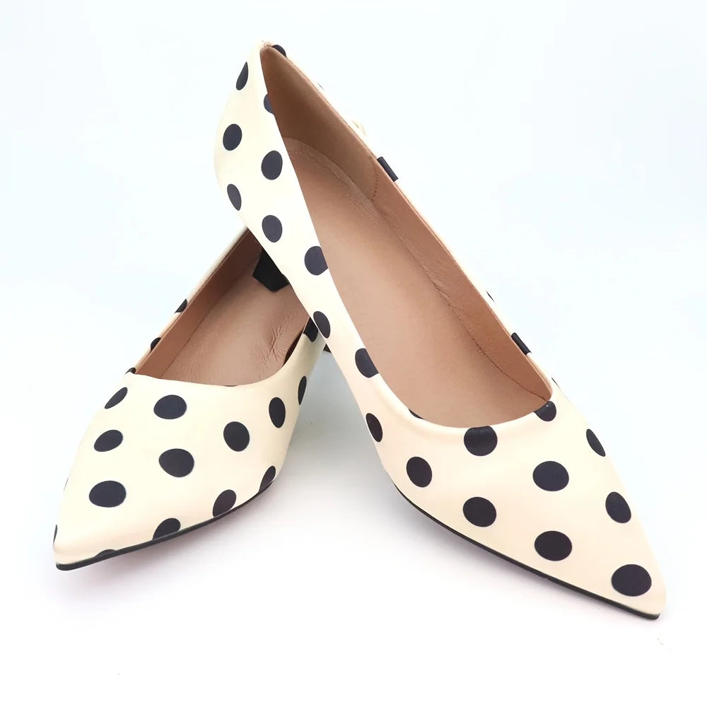 Black & White Polka Dot Heels – Classic Retro Pumps with Bold Pattern, White Faux Leather, Statement Heels for Party & Date Oasis Select 44 Polka Dot