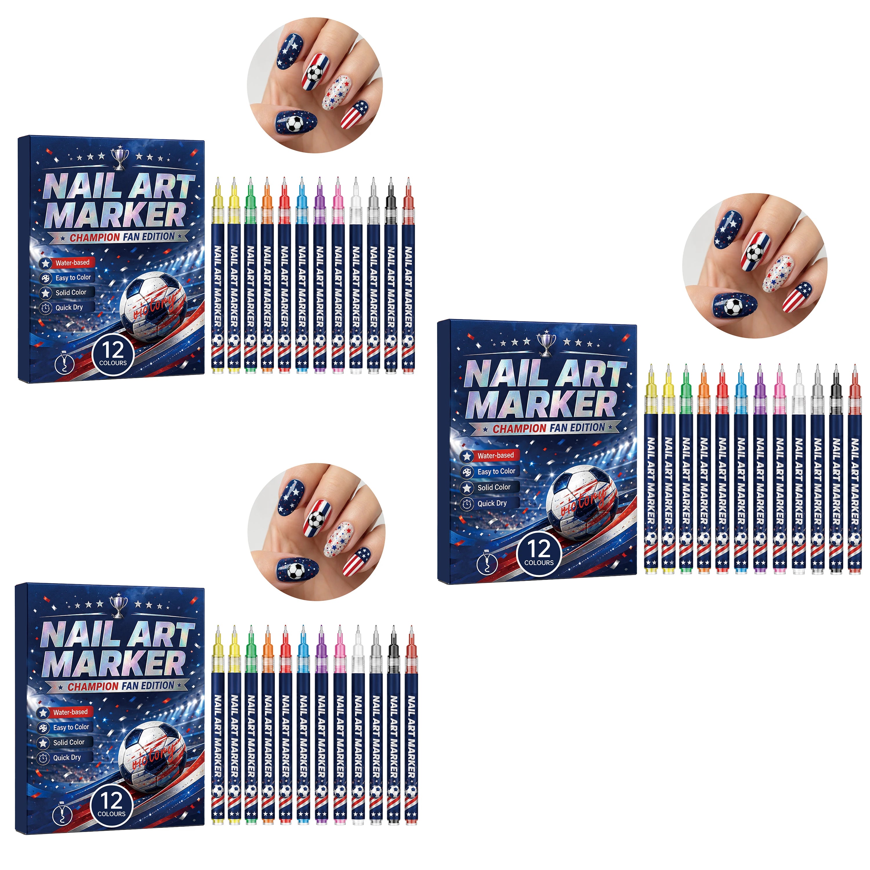 Fan Edition Nail Art Markers Waterproof Solid Color Fine Tip Nail Polish Drawing Pen DIY Sports Pattern Nail Design Man icure Su Oasis Select 3NailArtPen