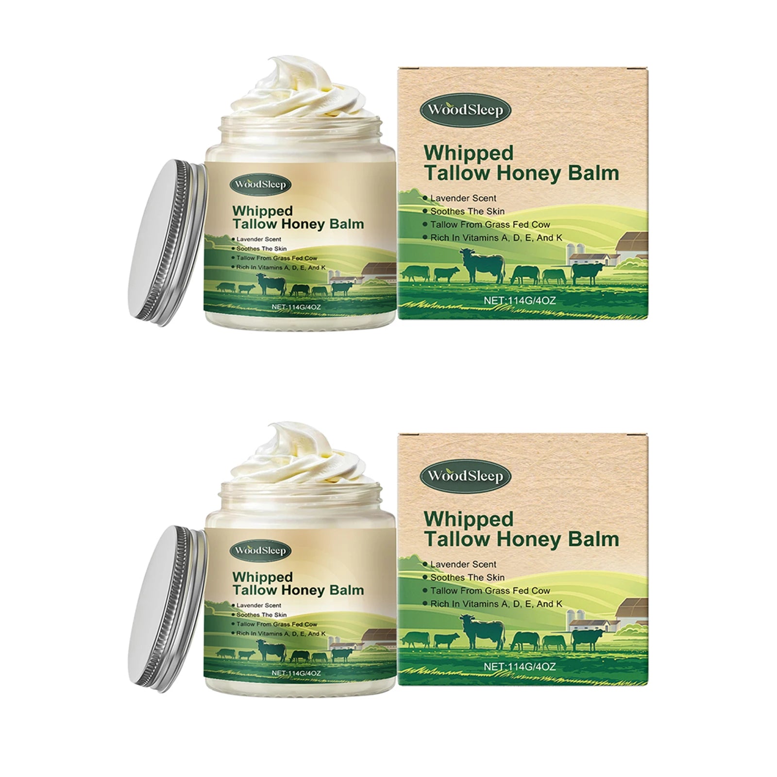 Beef Tallow Honey Body Cream Deep Moisturizing Nourishing For Dry Skin Daily Body Care Hydrating Non Greasy Skin Care Lotion Oasis Select 2 X 114g boxed
