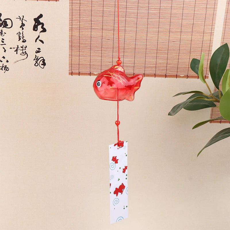 Wind Chime Chimes Japanese Glass s Style Goldfish Garden Hanging Outdoor Decor Pendant Furin Decorative Fish Ornament Oasis Select Red
