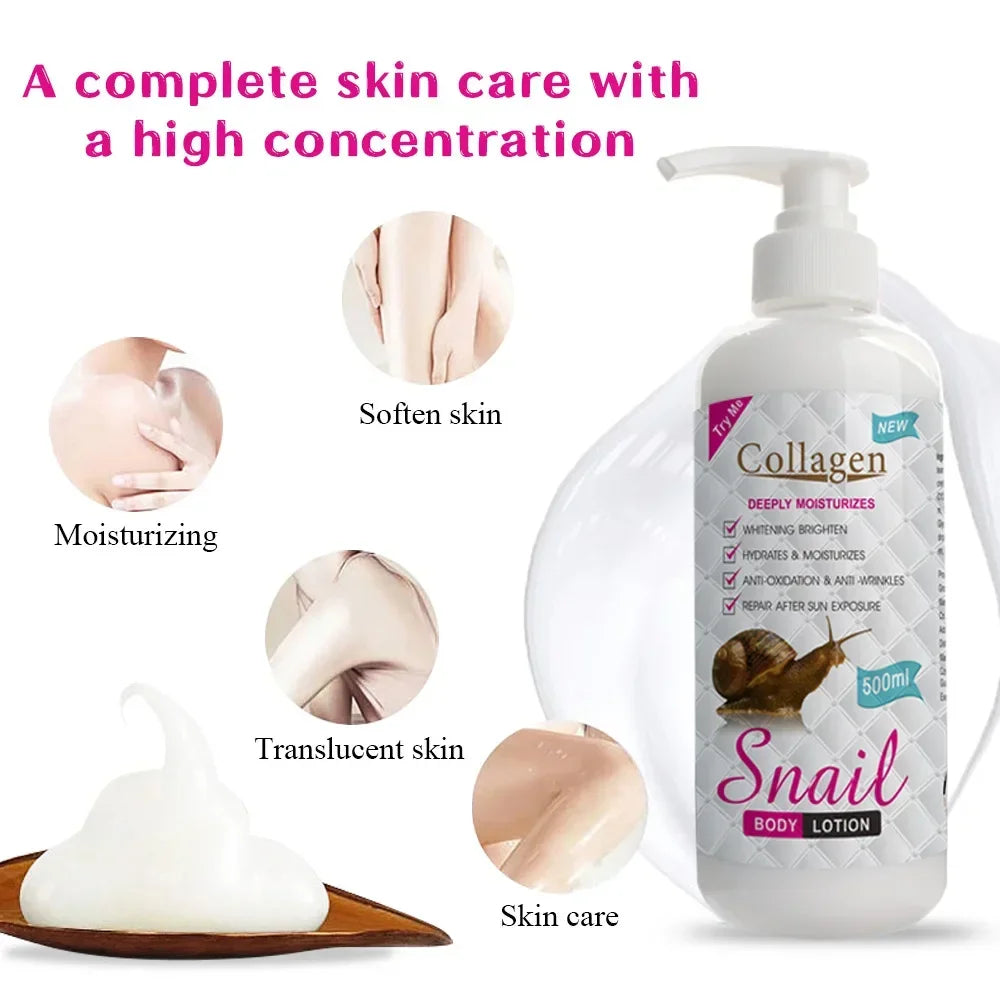 500ml Collagen Snail Body Lotion Moisturizing Skin Care Brightening Hydrating Snail Body Lotion Body Whitening Cream Skin Care Oasis Select